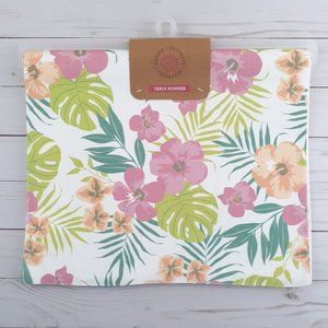 Table Runner Tropical Flowers 14x72 Monstera Leaves Hibiscus